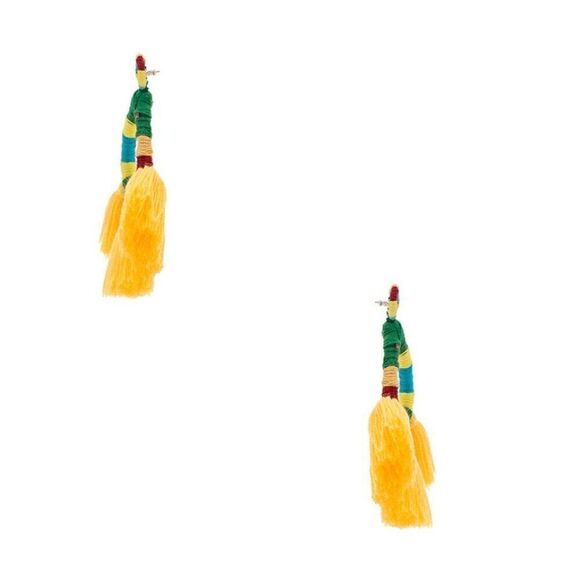 NWT Mochi Hallu Statement Tassel Woven Yellow Boho Fringe Crochet Big Earrings - Picture 7 of 14